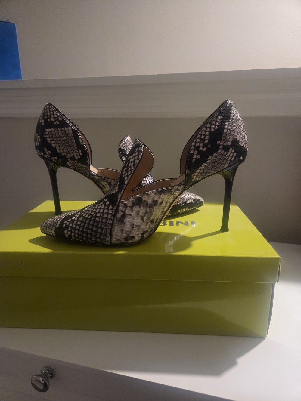Gianni Bini Snake-Print D'Orsay Stiletto Heels in Black and Gray